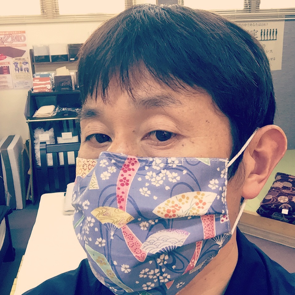 手作りマスク　意外と簡単　コロナウィルス対策　布団のハギレ　山口寝装店　池田市