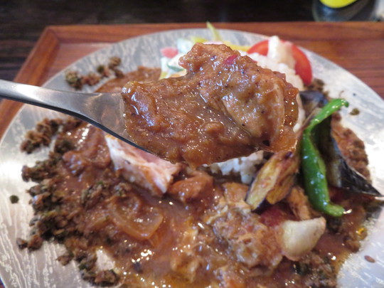 四ツ橋・南船場　「soratobu curry（そらとぶカレー）」　しょうがチキンとパインポークカレーのあいがけ！